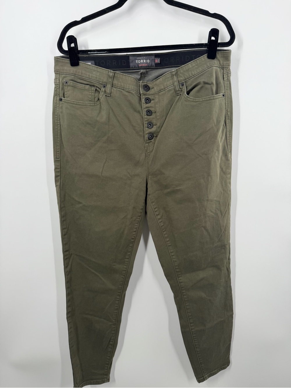 Torrid Sky High Skinny Olive Green Button Fly Jeans